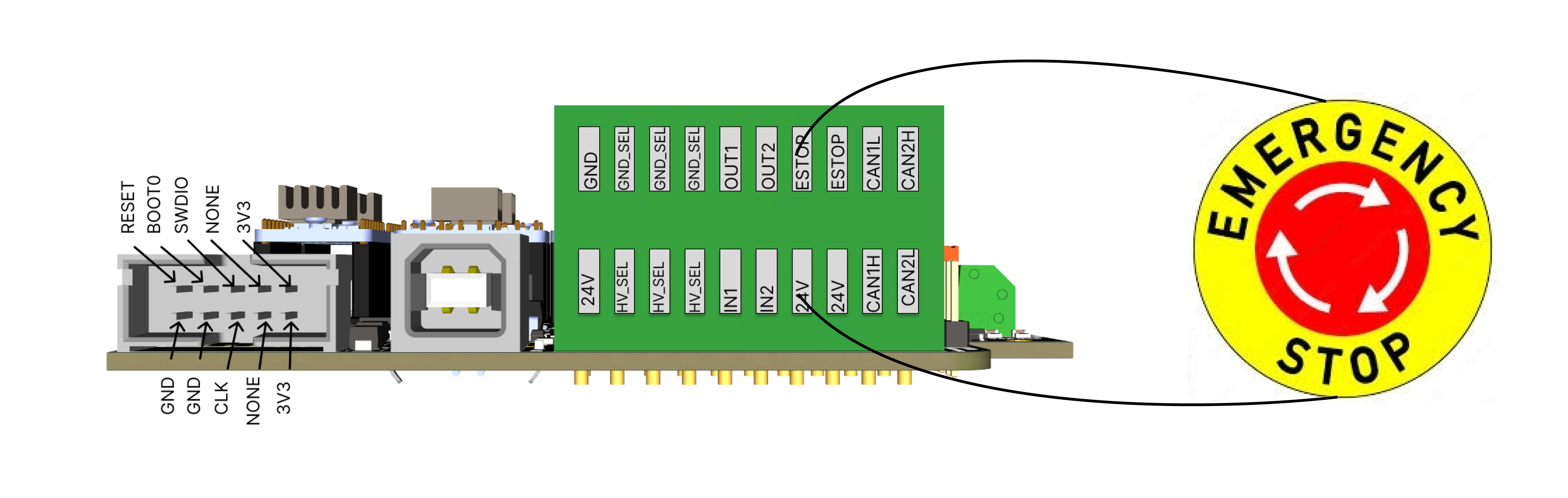 E-stop wiring diagram for the PAROL6 control board