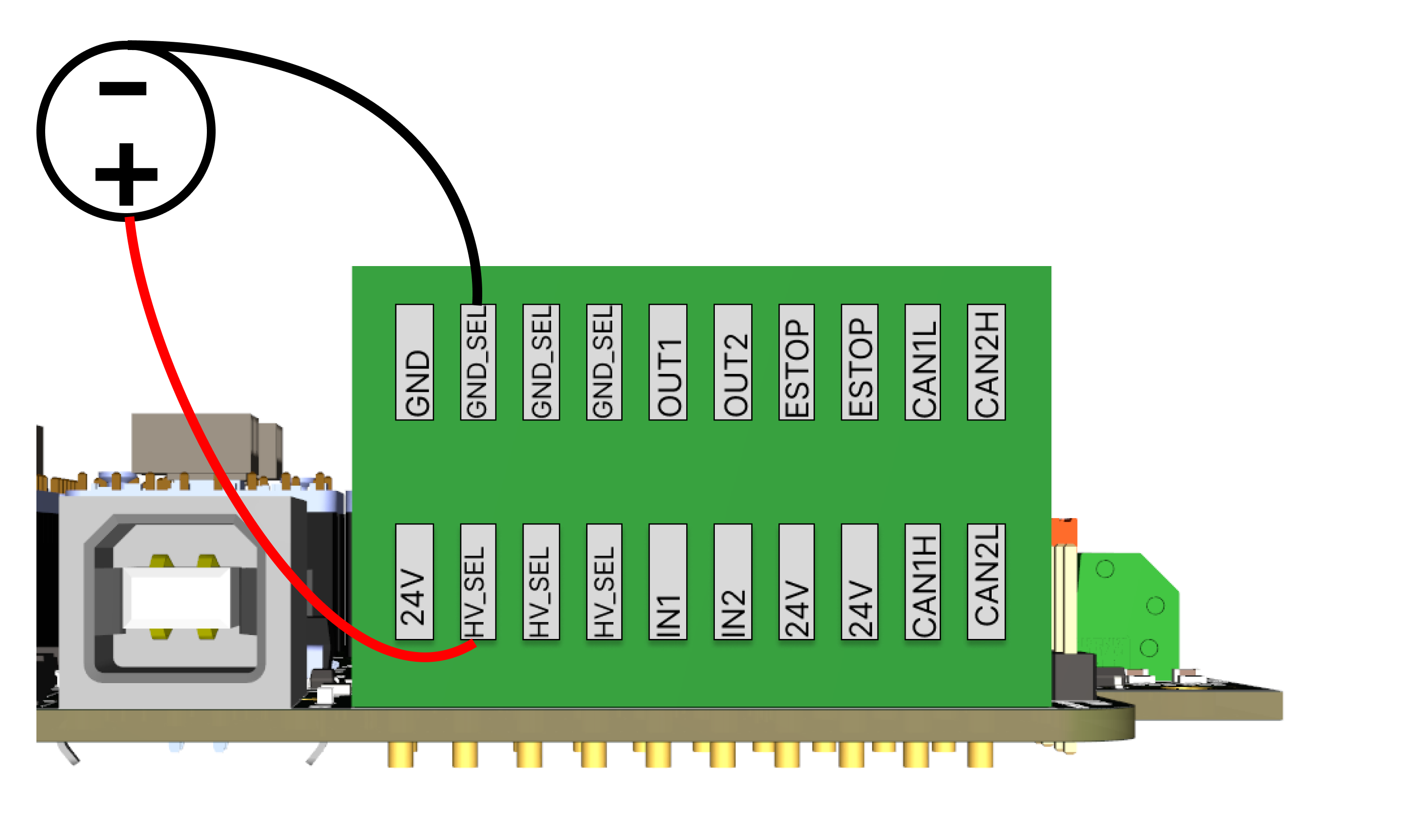 Wiring diagram for isolated external power supply on PAROL6 I/O