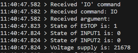 Serial output showing IO status