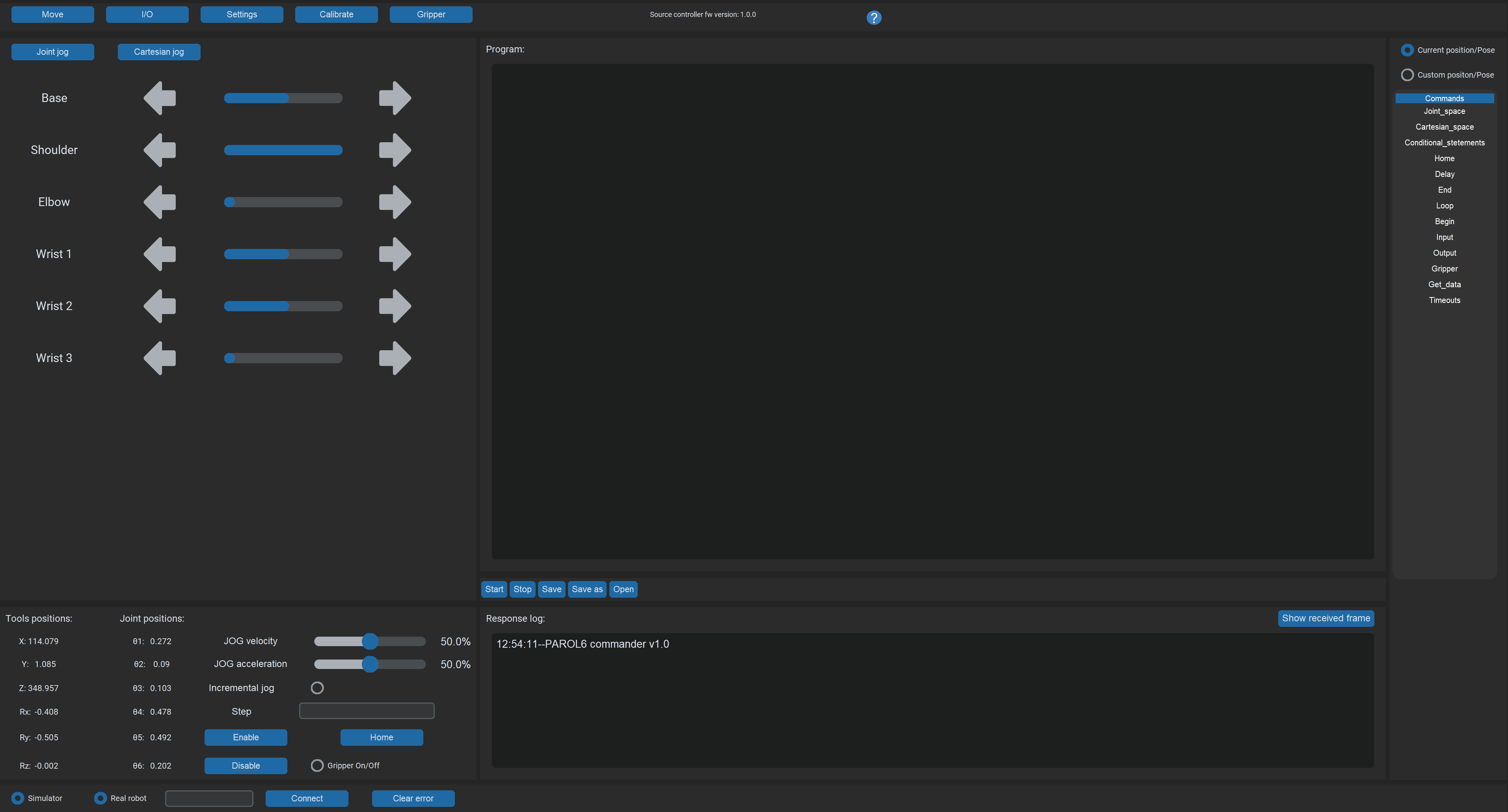 PAROL6 commander window overview