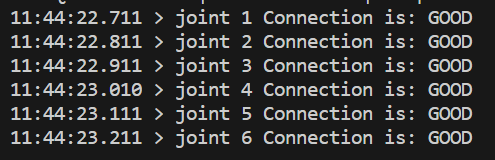 Serial output showing all stepper drivers responding correctly