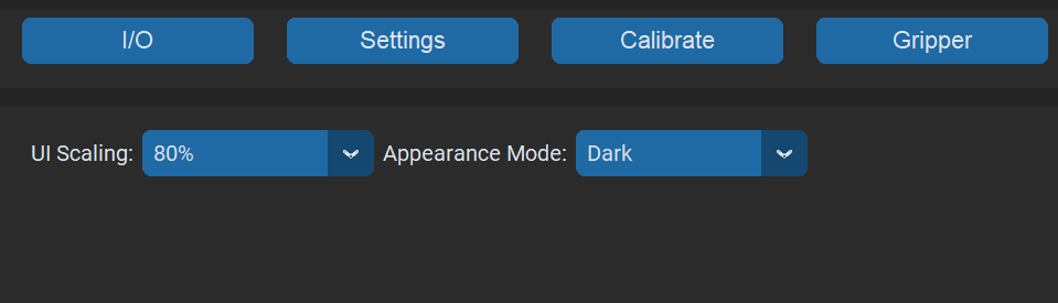 Settings tab for GUI appearance and scaling