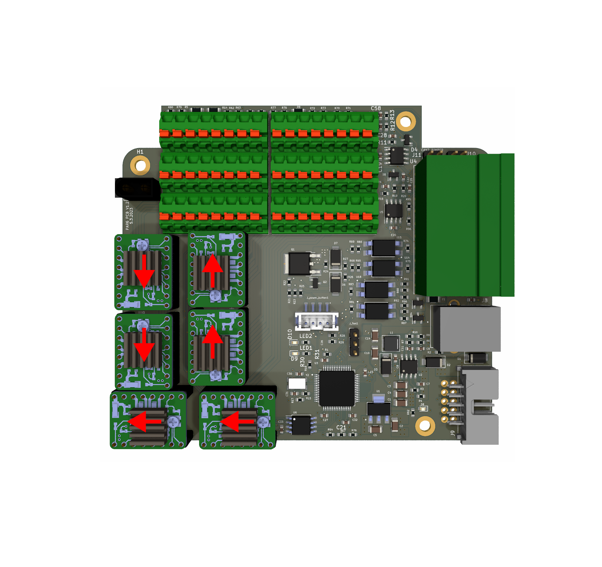 Stepper driver orientation on PAROL6 control board with DIAG pin arrows