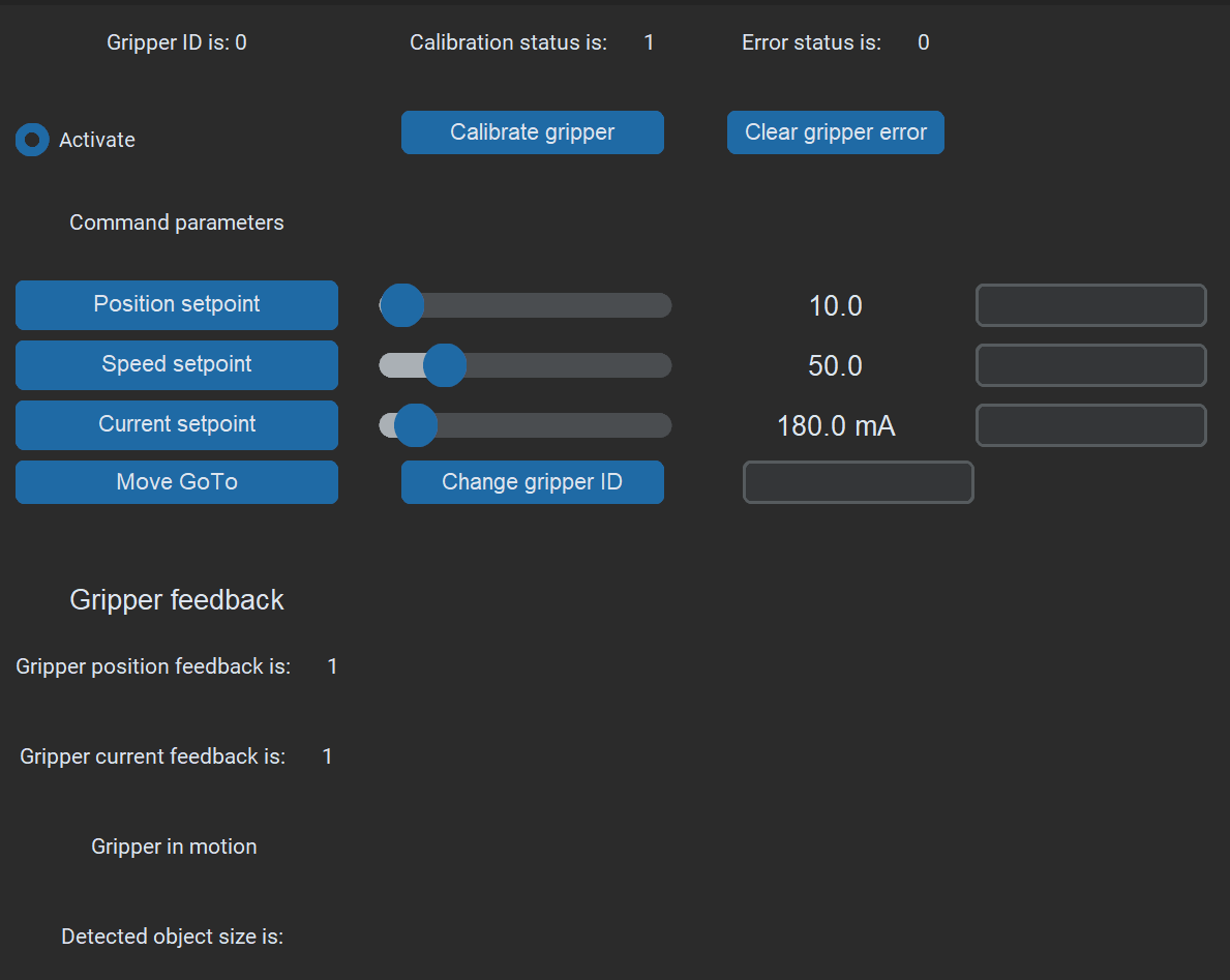 Gripper control and configuration tab