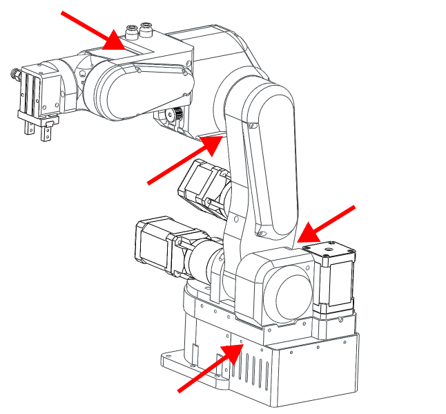 Diagram showing pinching point locations on the PAROL6 robot
