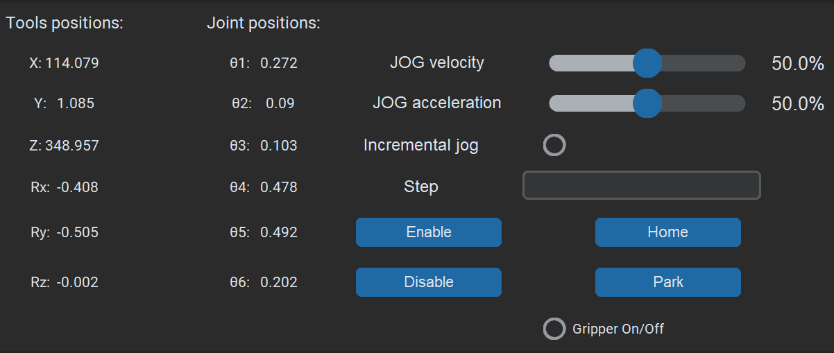 Robot joint and Cartesian position display